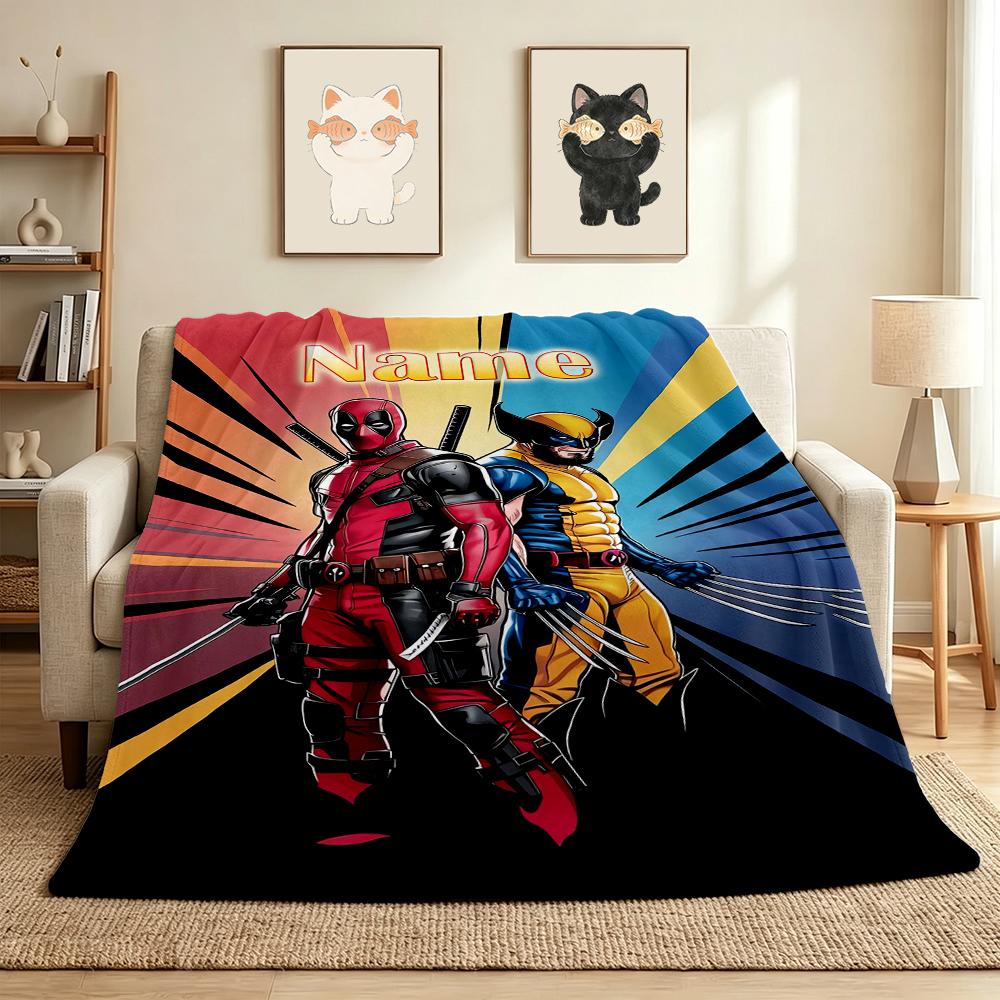 Custom Name Deadpool Armor Flannel Blanket Throw Blanket Soft Warm Sofa Bed Decor Unique Gift