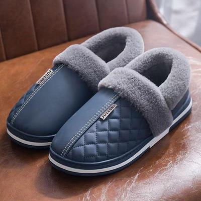 2024 Heren Winter Waterdichte Antislip PU Hak Katoenen Pantoffels - Dikke Zool, Warme Binnen-/Buitenschoenen