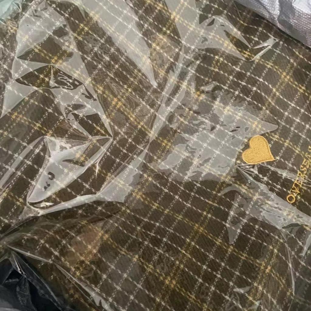 Sweet Plaid Retro Scarf Korean Style Student Versatile Warm Embroidered Love Cute Tassel Scarf Women's Winter Trend