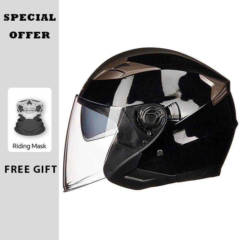 Motorcycle Helmet Half Face Helmets Double Lens Four Seasons Men Women 3/4 Open Face Motorbike Jet Helmets Dual Visor Capacete