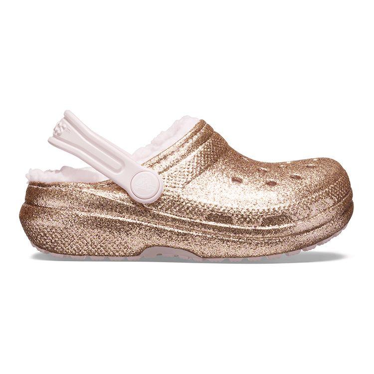 Crocs Classic Clog Fleece Lined Durable Cotton Sandals Kids Sandals Gold Pink 205937-2UB