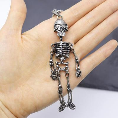 European & American Dark Skeleton Pendant Stainless Steel Necklace - Men's Trendy Halloween Gift