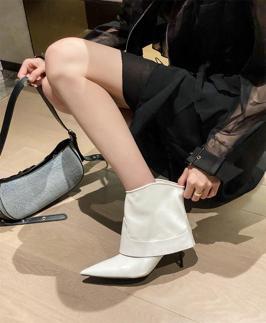 

2025 autumn new European and American style knight boots pointed stilettos niche trousers short boots retro fashion single boots 40 білий