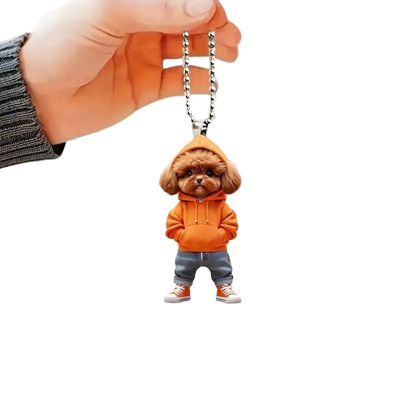 Car Rearview Acrylic Pendant With Teddy Dog Clothing Design For Decor Vehicle