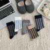 Korean Style Blue & White Plaid Mid-Calf Socks for Women - Academy Style, Perfect for Spring & Autumn, Ideal with Small Leather Shoes