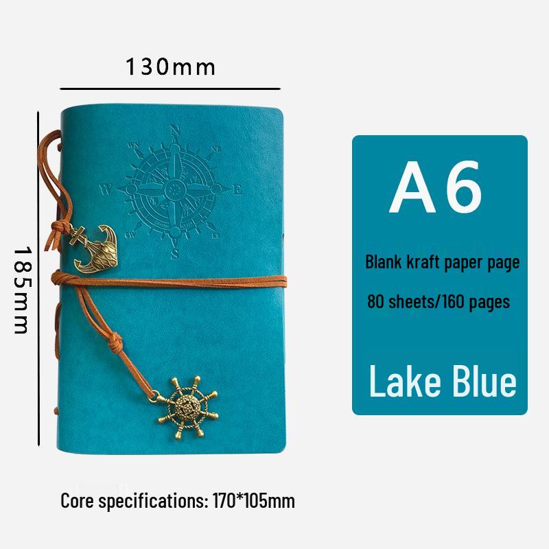 Large Pirate Leather Cover Retro Loose-Leaf Notebook with Multicolor Strap