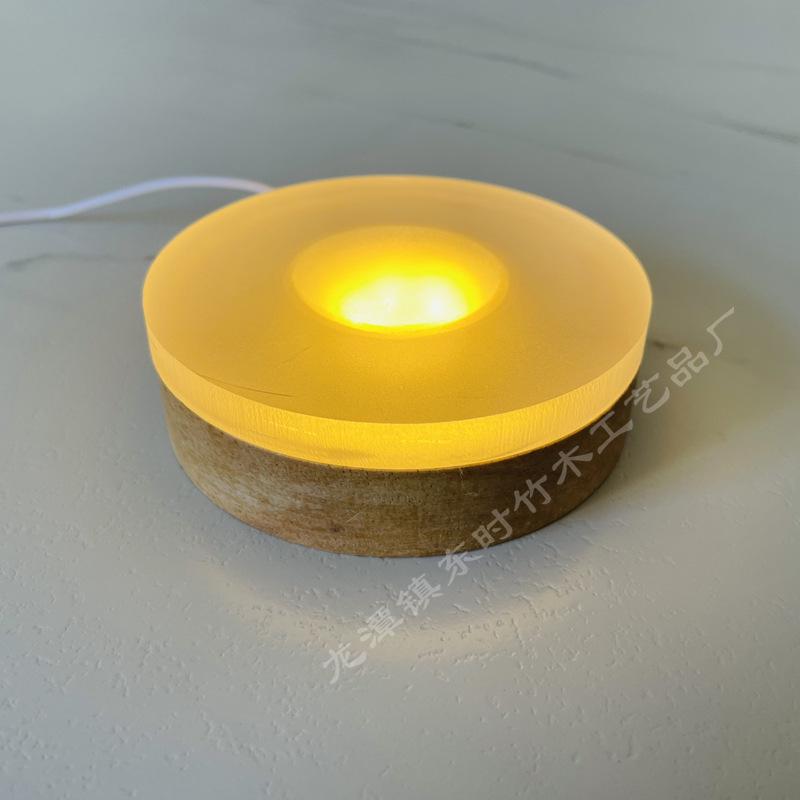 Wooden LED Acrylic Night Light Base - DIY Round Luminous Stand