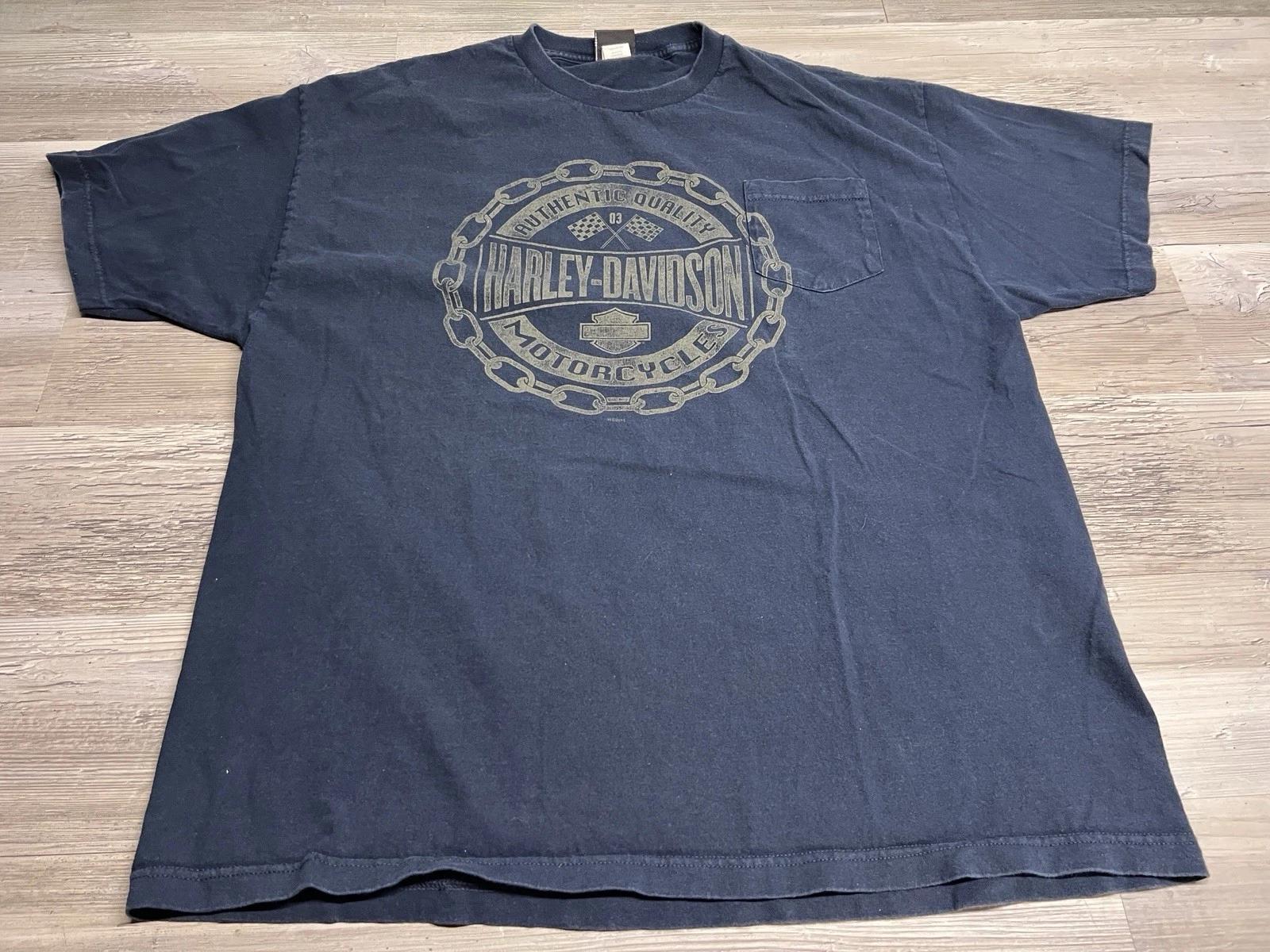 Vintage Harley Davidson Pocket T-Shirt ABC Waterford Michigan Sun Faded Black 2X S