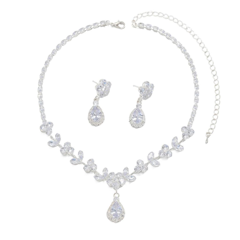 Silver Heavy Industry Necklace Earrings Set Luxury Heavy Industry Light Luxury Atmospheric Set Zircon Bridal Set Classic
