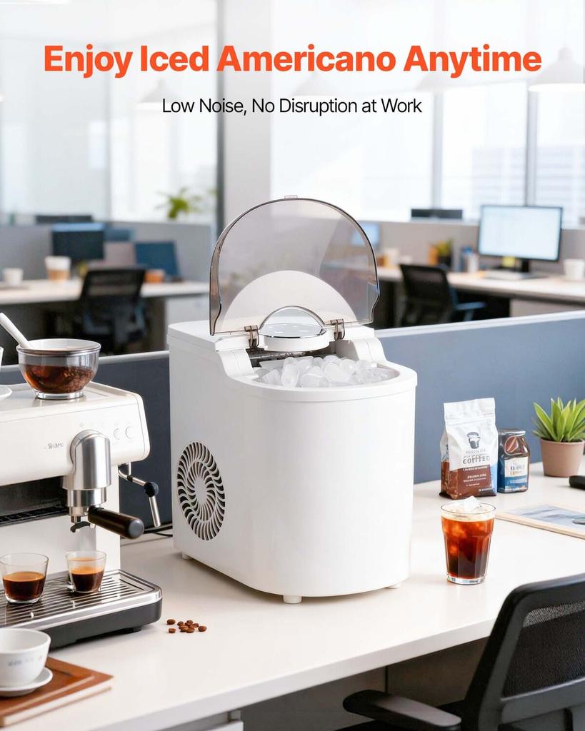 Countertop Ice Maker, 7 Cubes Ready In 6 Mins, 11.8 Kg Per Day, Self-Cleaning Portable Machine with Ice Scoop, Ice-Making Machine with 2 Sizes Bullet