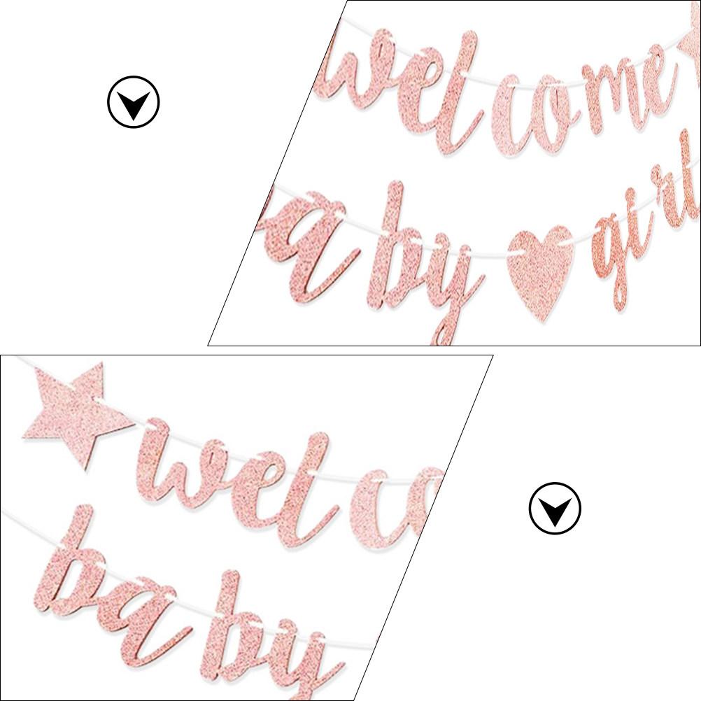 Welcome Baby Banner Glitter Paper Gender Reveal Party Decoration Hanging Flag Baby Shower Birthday Party Supply
