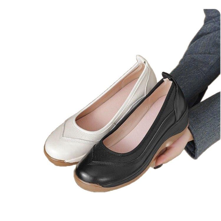 Soft-soled Casual Spring and Autumn Casual Shallow Mouth Single Shoes Women's Wedge Heel Thick-soled Women's Shoes Flat-soled Rocking Shoes