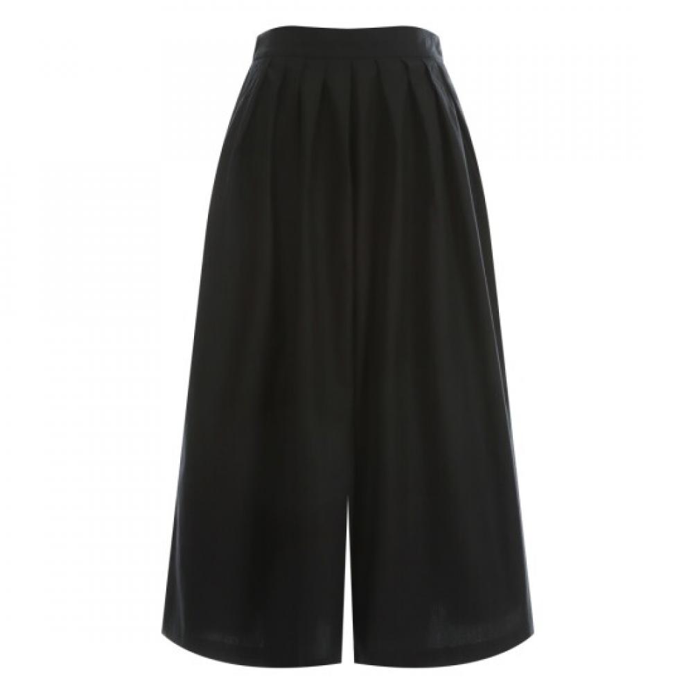 Shop Women Front Pleats Back Elastic Culottes Wide Skirt Pants Black Lem Wpt 3