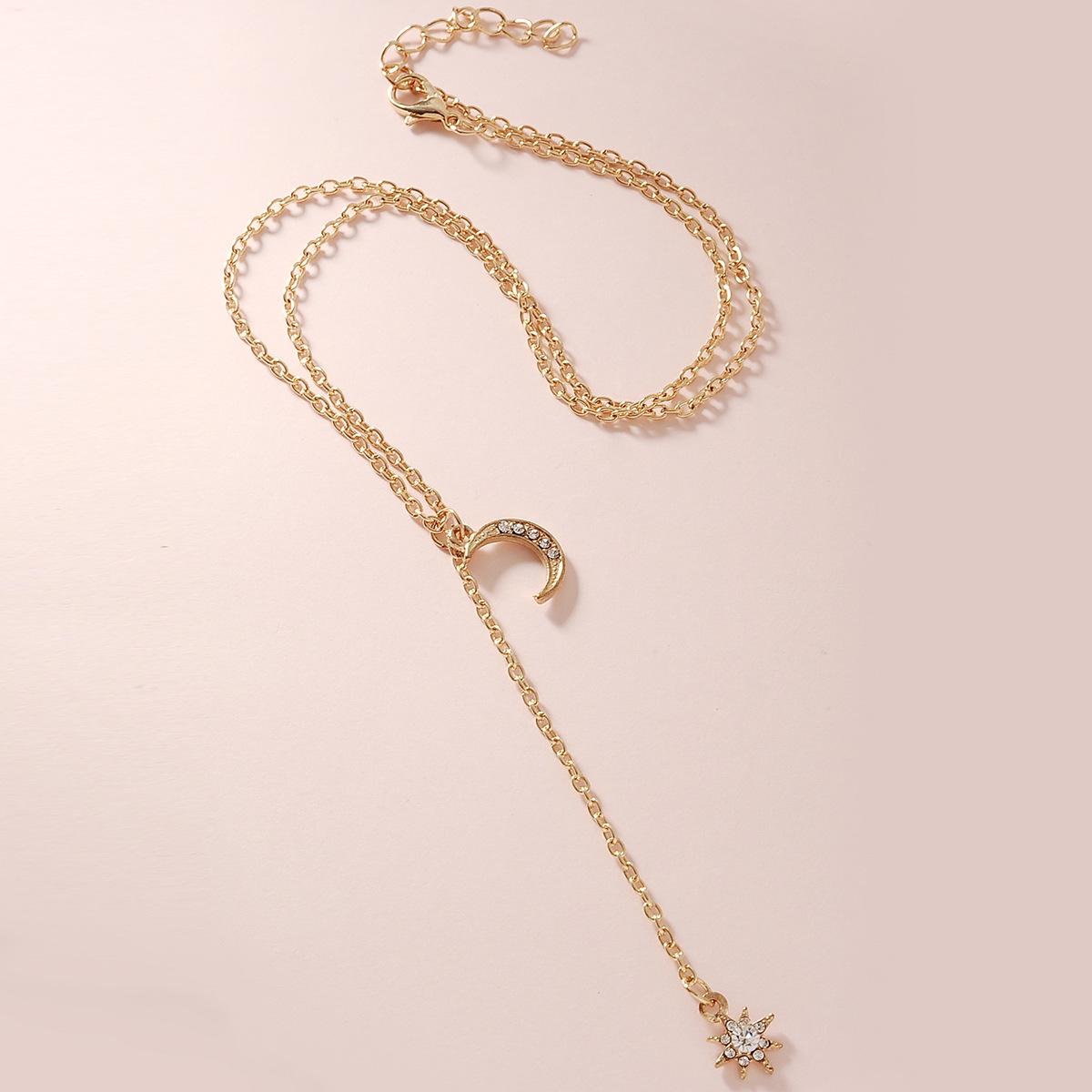 European & American Fashion Rhinestone Crystal Star Moon Necklace
