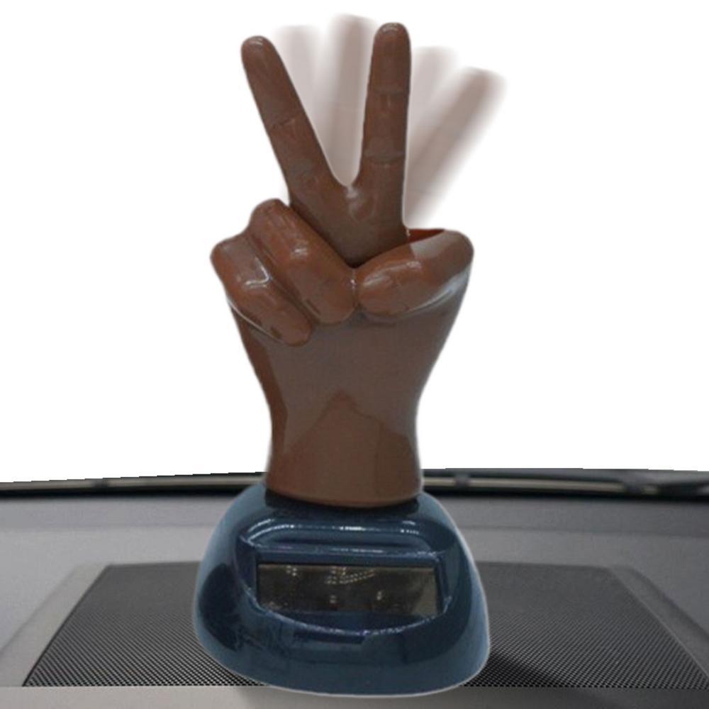 Middle Finger Car Ornament 2 Finger Waving Solar Powered Car Dash Decorations Windowsill Figure Car Interior Accessory Hilarious