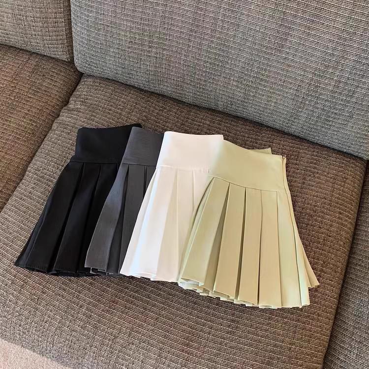 Spring & Autumn 2025 Girls' High-Waist A-line Pleated White Skirt - Size 6 Miniskirt