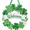 Wooden St. Patrick's Day Decoration Shamrock Door Wreath for Front Door Sign Wall Signs Shamrock Clover Spring Decoration, Irish Sign Welcome Hanging