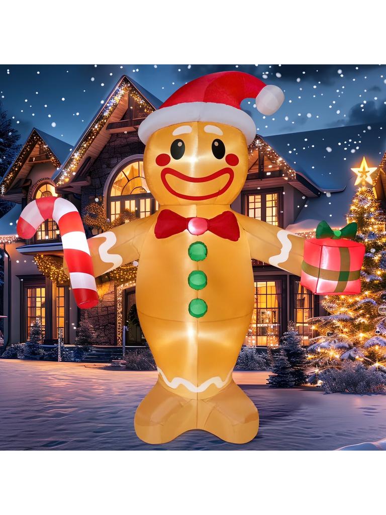 Joyfy 12 FT Christmas Inflatables Gingerbread Man Outdoor Decorations Blow Ups Yard with Built-in LEDs for Holiday Party Decor