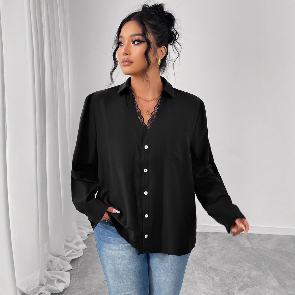 New Style Lace Shirt, Women's Commuter Button Shirt Top