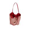 Double-sided striped canvas bag female niche Korean large-capacity lazy wind tote bag student leisure shopping bag bag