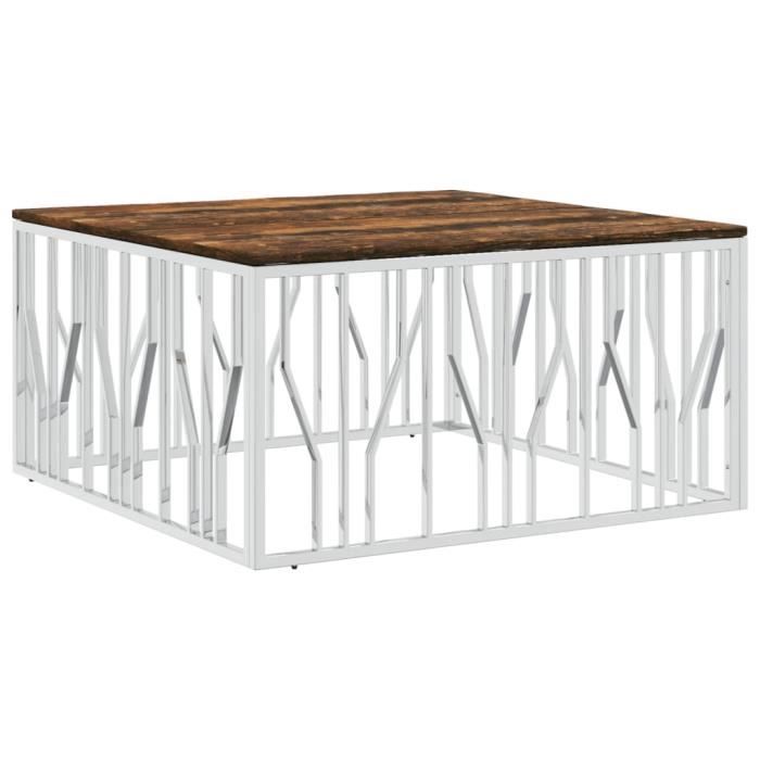 VidaXL Coffee Table Silver Stainless Steel-reclaimed Solid Wood 350069