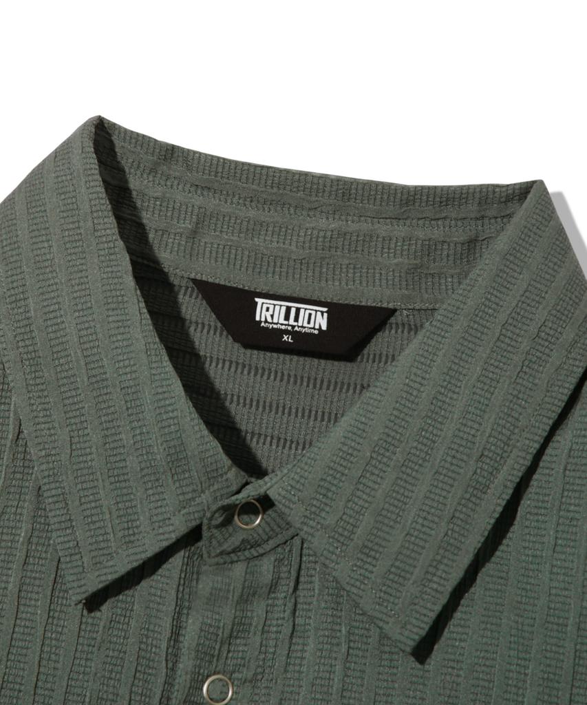 TRILLION Wrinkle Sheer Oversized Roll-Up Long Sleeve Shirt_Khaki