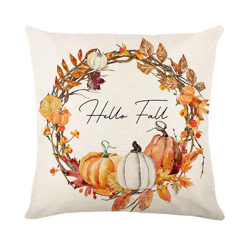 Autumn New Thanksgiving Sofa Bedside Pillow Cover Pumpkin Letter Printed Linen Pillow Pillow Back