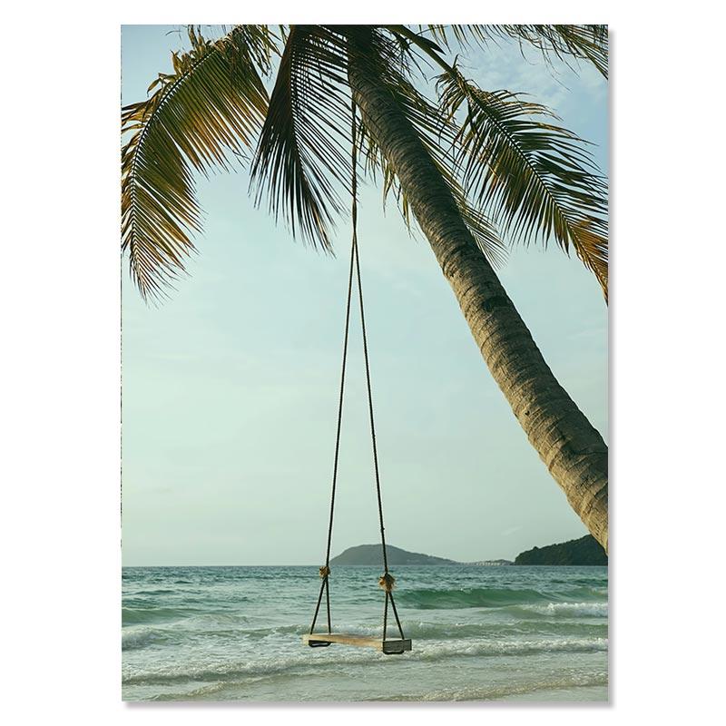 Tropical Beach Ocean Poster Palm Tree Banana Leaves Wall Art Canvas Painting Bridge Summer Seascape Picture For Home Decor