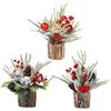 Christmas Artificial Snowy Pine Branches with Vase Faux Pine Cone Berry Arrangement Vintage Faux Cedar Greenery Picks for Home Indoor Fireplace Mantel