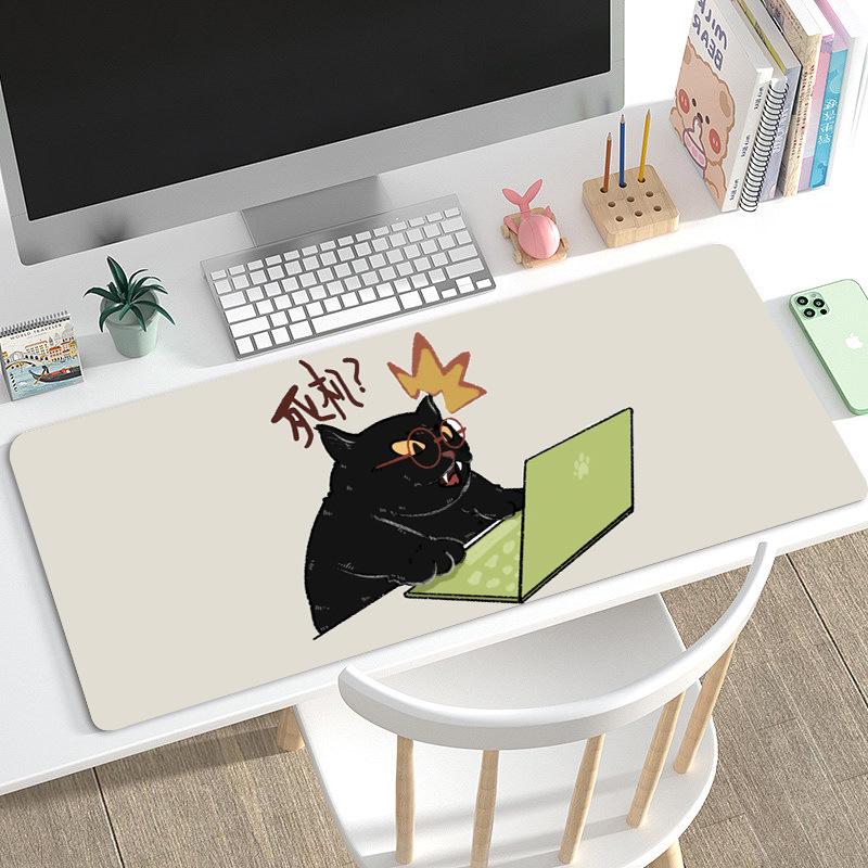 Duża Urocza Czarna Kreskówkowa Podkładka pod Mysz dla Dziewcząt - Podkładka pod Klawiaturę i na Biurko do Gier i Biura