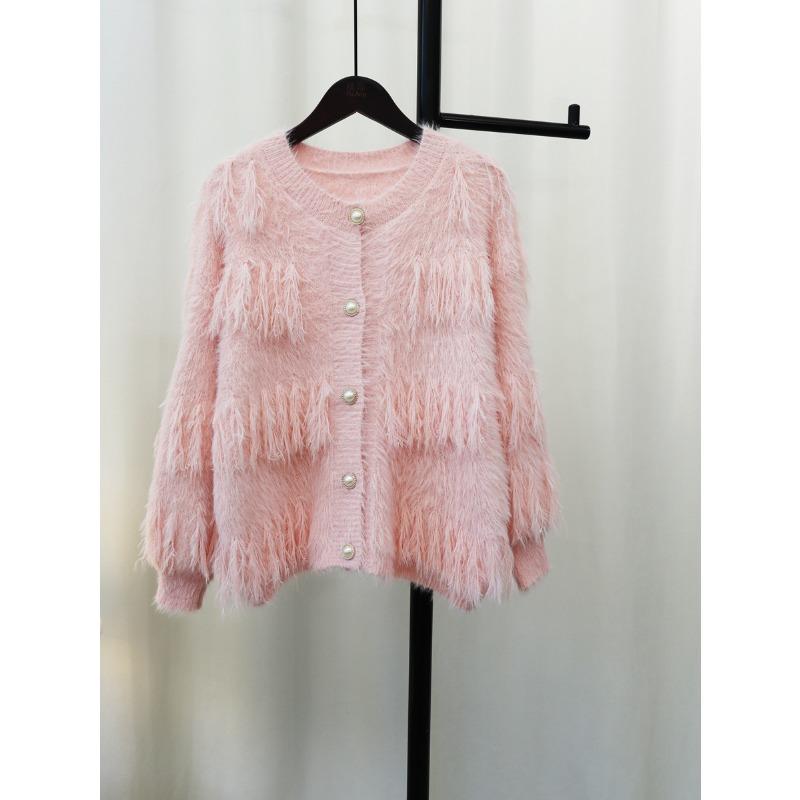 Autumn and Winter New Short Xiaoxiangfeng Imitation Mink Velvet Fringed Sweater Jacket Women's Soft Waxy Gentle Wind Knitted Cardigan Tide