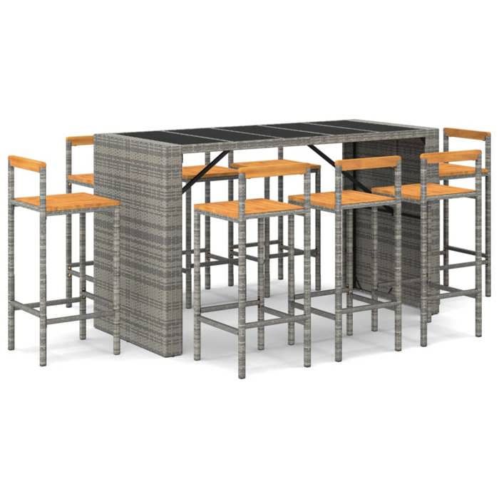VidaXL Ensemble de bar jardin 7 pcs gris poly rotin/bois massif acacia, ensemble de table de bar, table et chaise de bar de 3187703