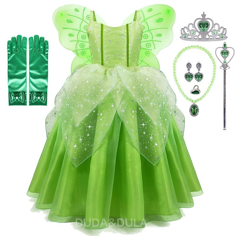 Girls Princess Tiana Dress Up Costume Cosplay Princess and The Frog Clothing Birthday Party Halloween Fancy Ball Gown