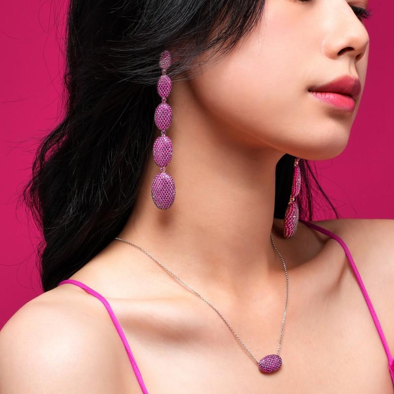 APM Monaco necklace [Romantic Confession] Rose Red Pink Sweet Love Pavé Zirconia Sweet and Exquisite Sparkling Necklace + long earrings F Endless love