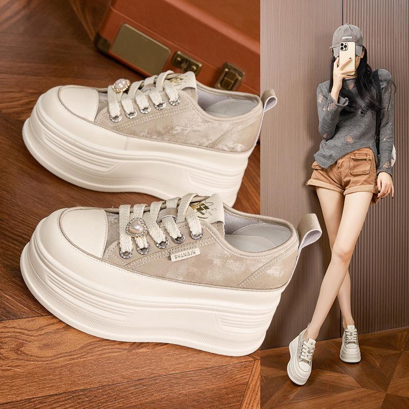 Thick-soled Little White Shoes for Women's 2025 Spring and Autumn New Small Muffin Shoes, Leather Versatile, Popular Women's Shoes