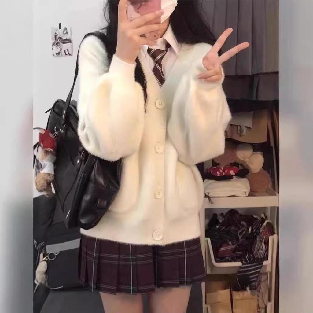 Preppy Fluffy Cardigan Sweater for Women - Autumn/Winter, Warm Long Sleeve Knitwear Outerwear.