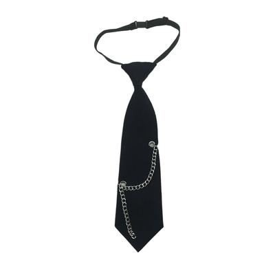 Japanese Gothic Black Neck Tie with Metal Chain Tassel School Student Pre-Tied Adjustable Necktie for Uniforms