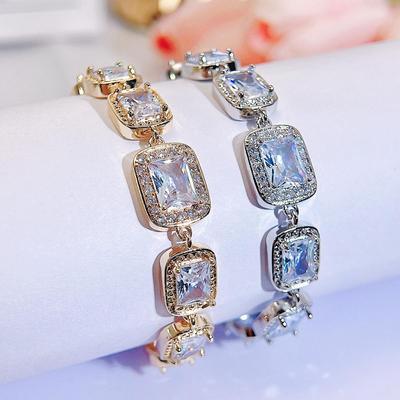 CMM Hochwertiges, eisgeschnittenes, rechteckiges Tennis-Armband mit eisgeschnittenem Zirkonia, luxuriöser Hochzeits-Braut-Handschmuck für Frauen
