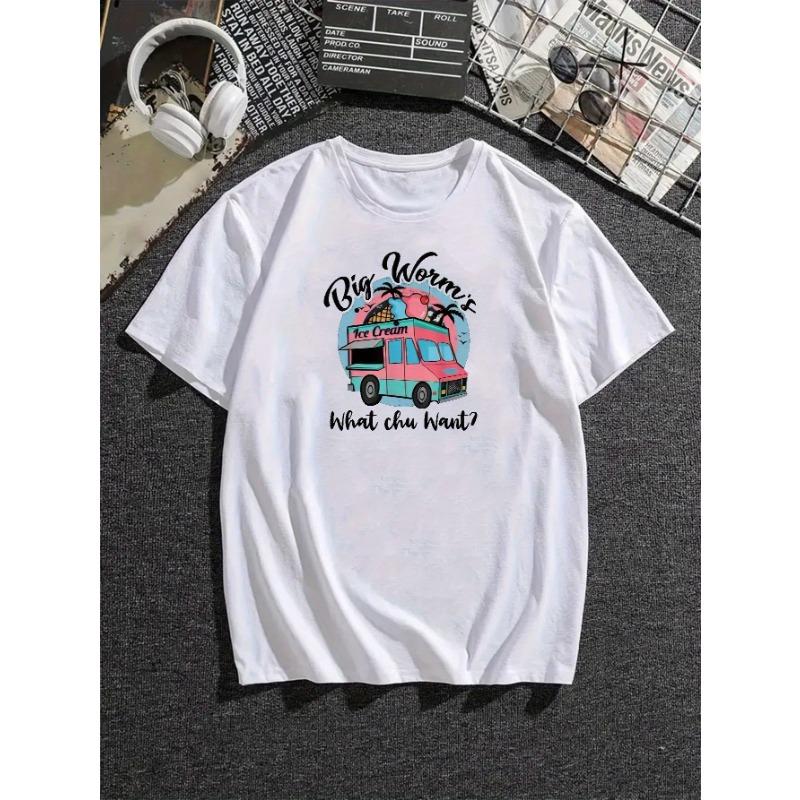 European sizes Ice Cream Car Men's Short Sleeve T-shirt Summer T-shirt Top