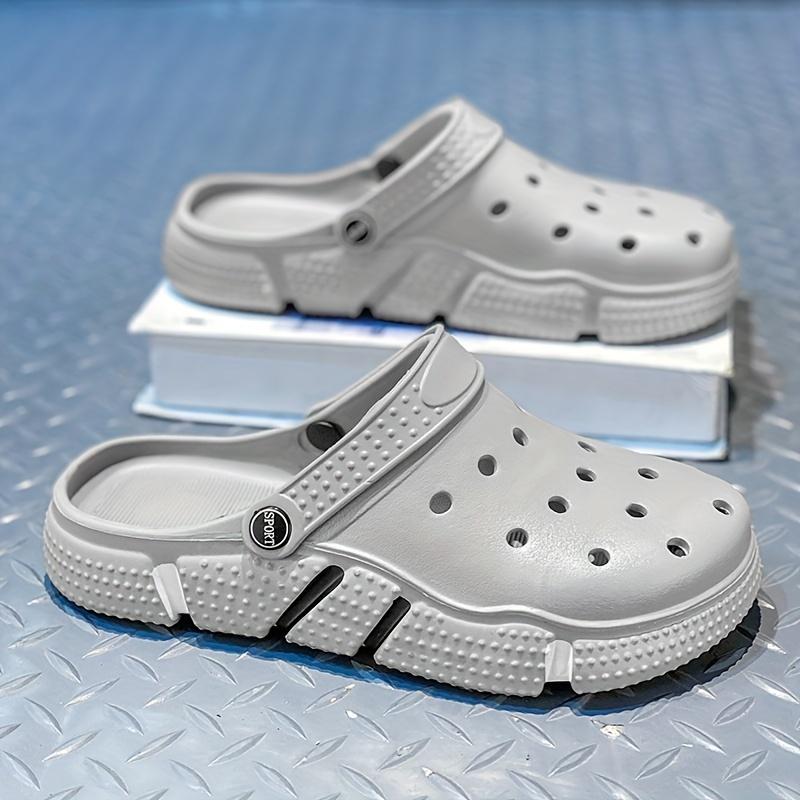 Plus Size Men's Solid Colour Hollow Out Clogs, Comfy Non Slip Durable Soft Sole EVA Slippers for Men's Indoor Outdoor Activities