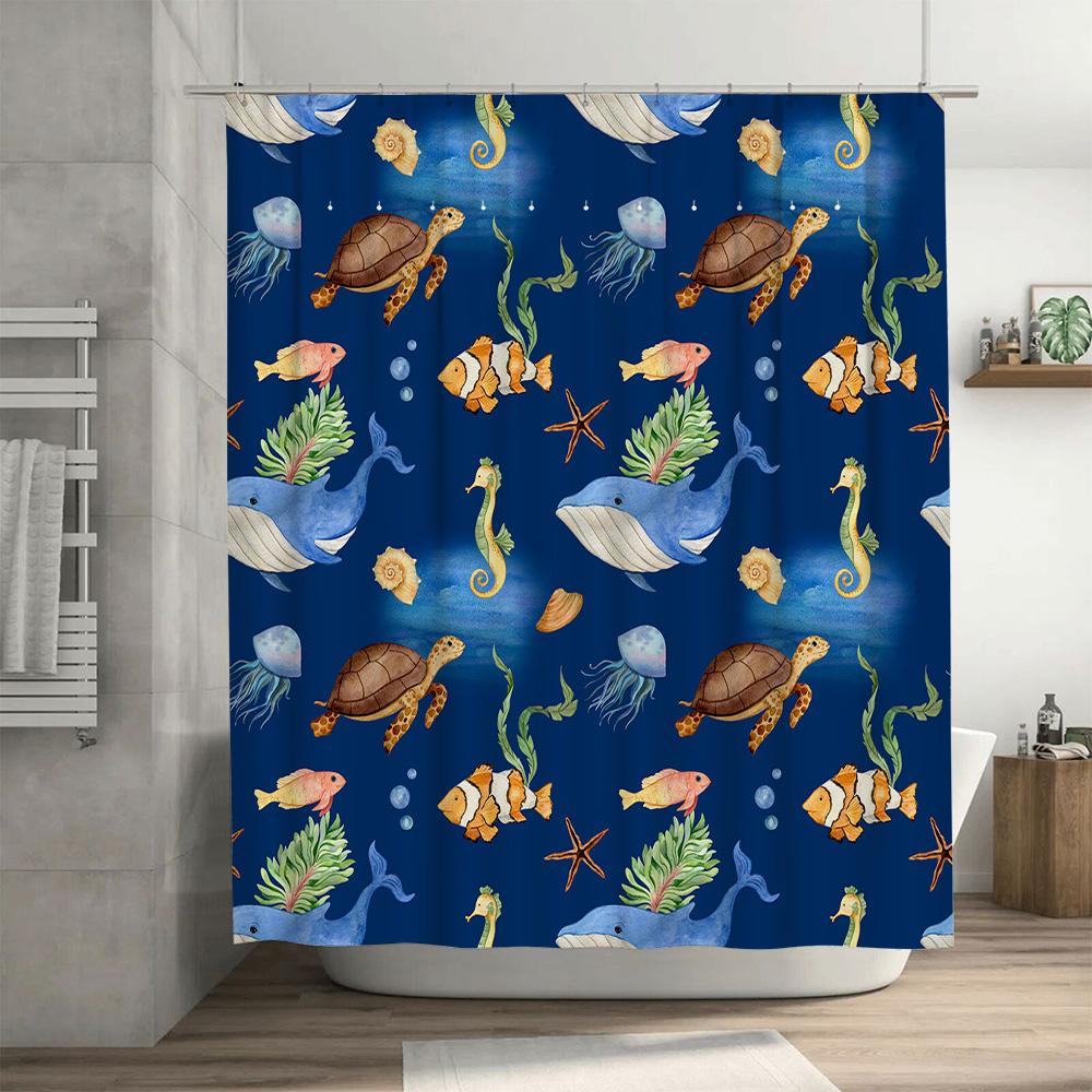 Colorful Underwater World Shower Curtain 3D Printed Waterproof Fabric Customizable Design for Bathroom Decorations