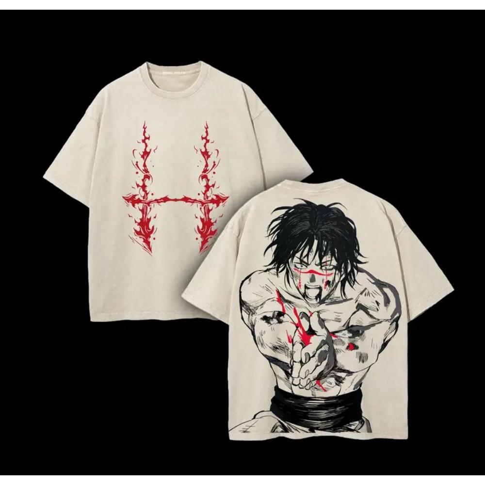 

Hot Anime Jujutsu Kaisen Choso Graphic Tee Men Short Sleeve Clothing Washed Cotton Tshirt Casual T-shirt Harajuku Retro T Shirt XXL бежевый