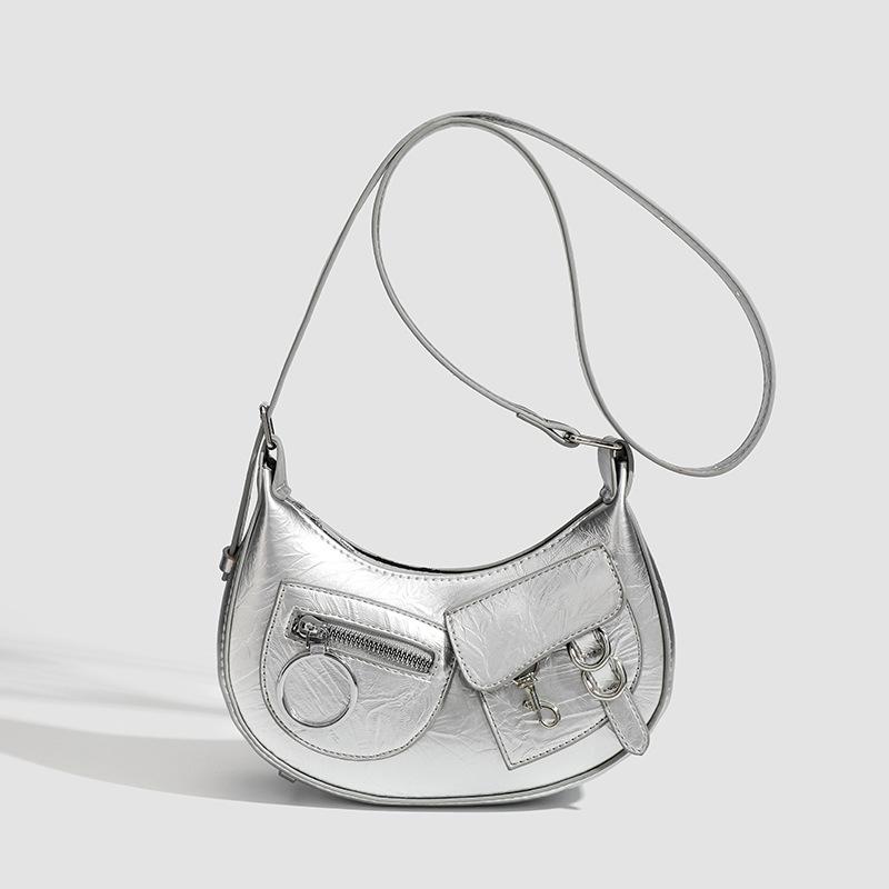 

Retro light luxury crescent bag women s 2025 new summer underarm texture bass bag one-shoulder crossbody bag women s bag срібний