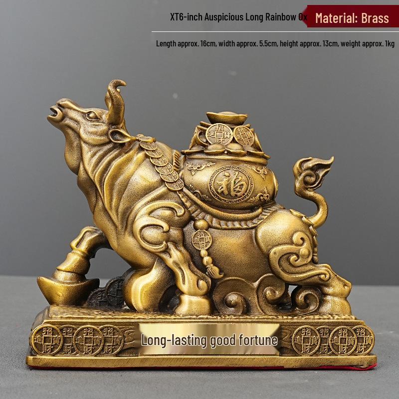 Bronze Bull Figurine - Auspicious Wealth-Attracting Desk Decoration for Home or Office.