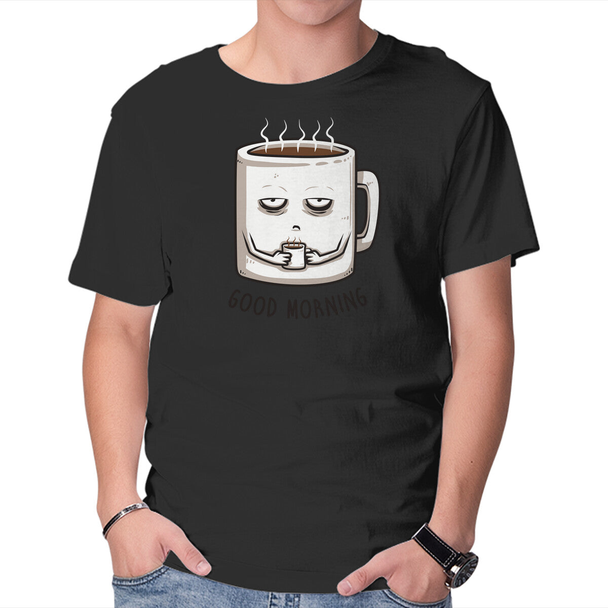Unisex Crew Neck T-Shirt Good Morning Graphic Short Sleeve Casual Tee M
