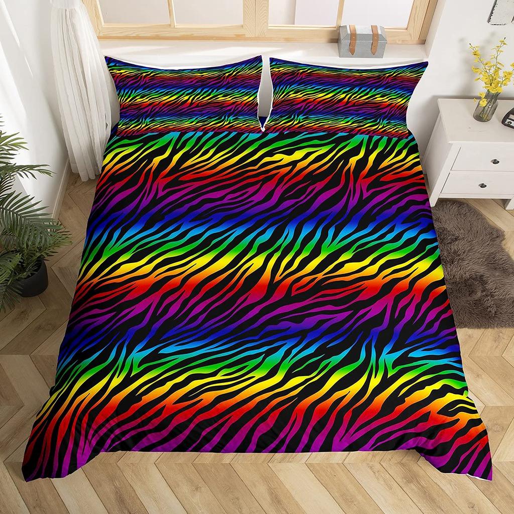 Zebra Stripes Duvet Cover Set Red Glitter Lips Comforter Cover for Girls Women Black White Leopard Zebra Print Queen Bedding Set