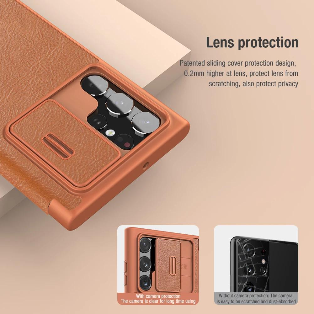 Do etui Samsung Galaxy S23 S22 Ultra Nillkin CamShield Skórzane etui z klapką Etui z przesuwaną osłoną aparatu do Samsung S23 FE S22 Plus 5G Pokrowiec