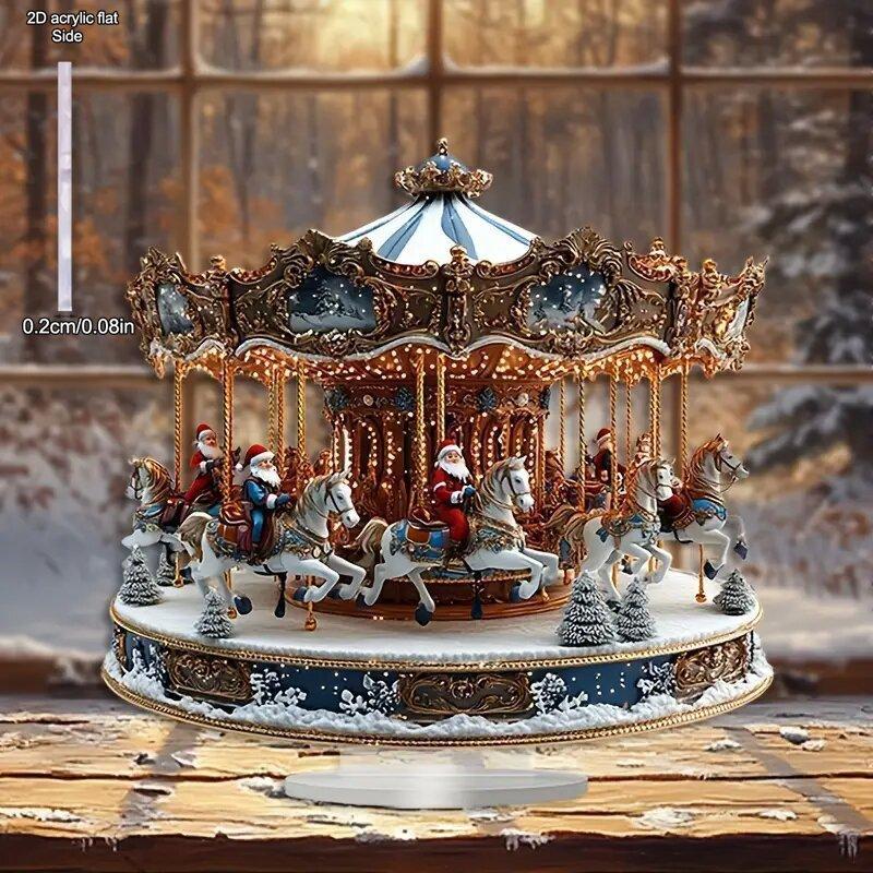 Christmas Desk Decor, Santa Claus Rotating Carousel Design Indoor/ Outdoor Home Office Decoration, Home Tabletop Decorations, Nurseries, Home Desk