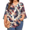 Women's Printing V-neck Plus Size Tops 3/4 Sleeves Elegant Shirt Tops
