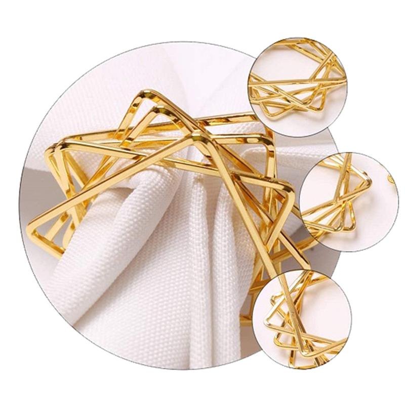 A84X-12Pcs Polygon Star Design Napkin Rings Star Napkin Buckle Metal Napkin Holders For Wedding Birthday Party Decorations Golde